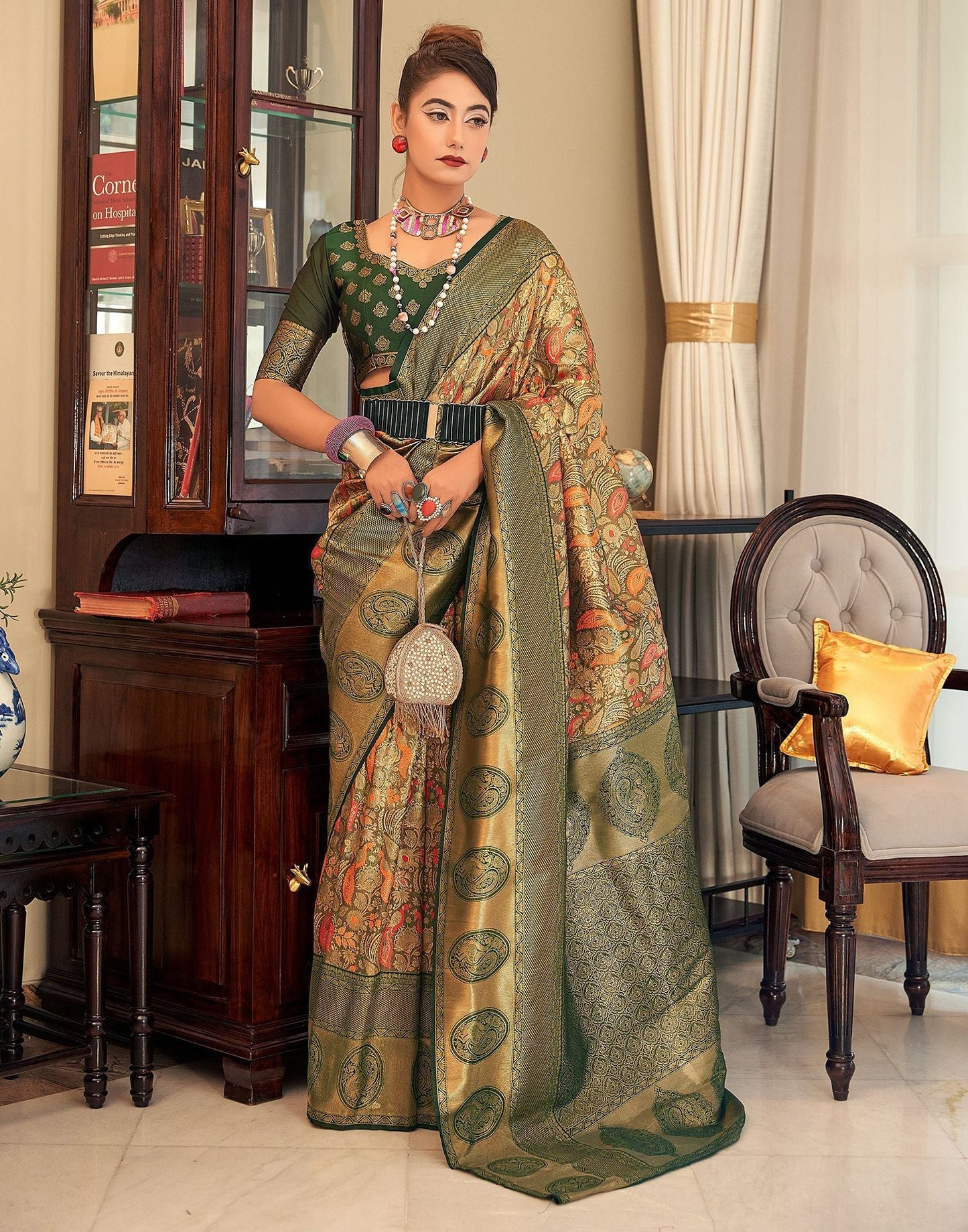 Green Woven Paithani Silk Saree | Leemboodi