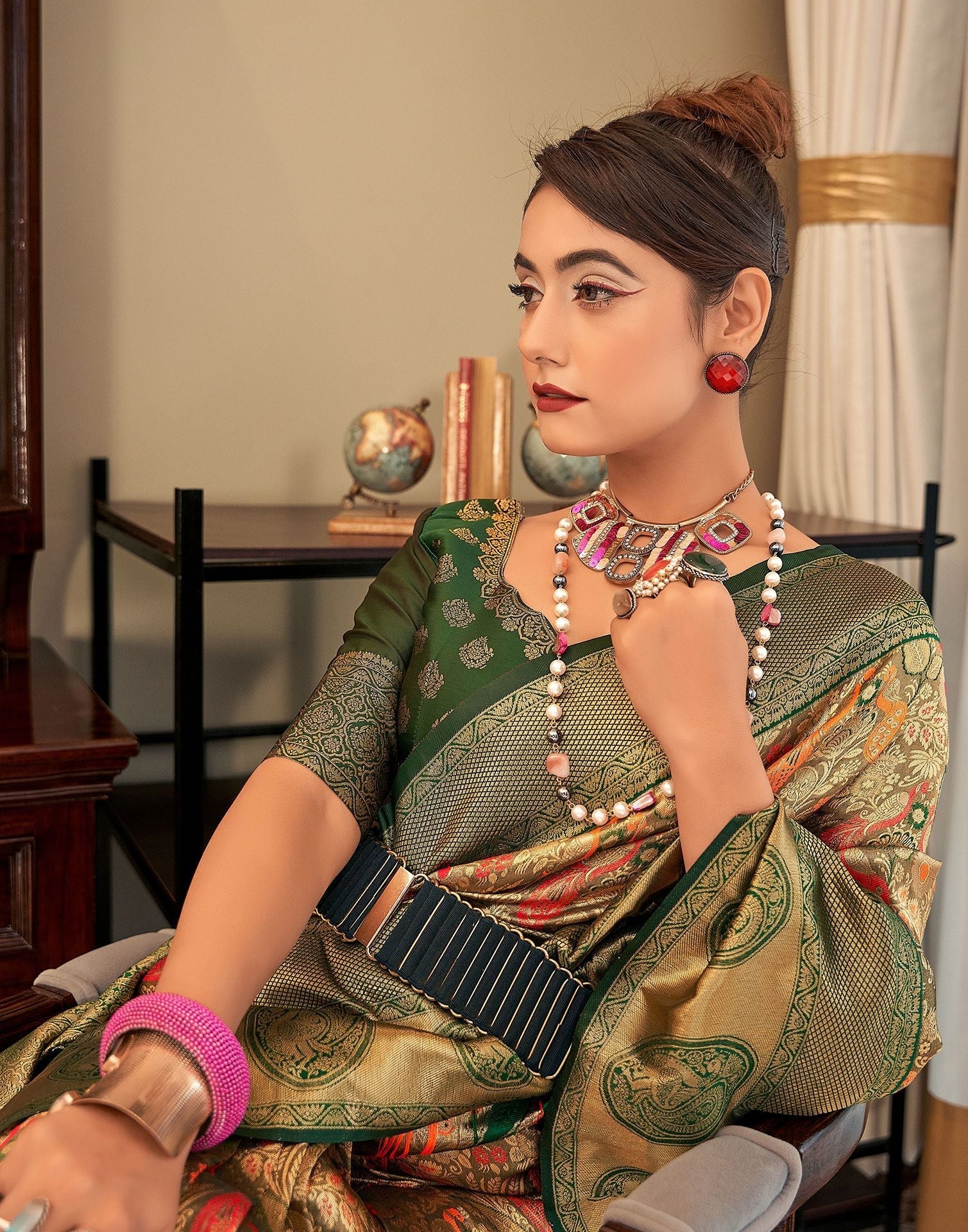 Green Woven Paithani Silk Saree | Leemboodi