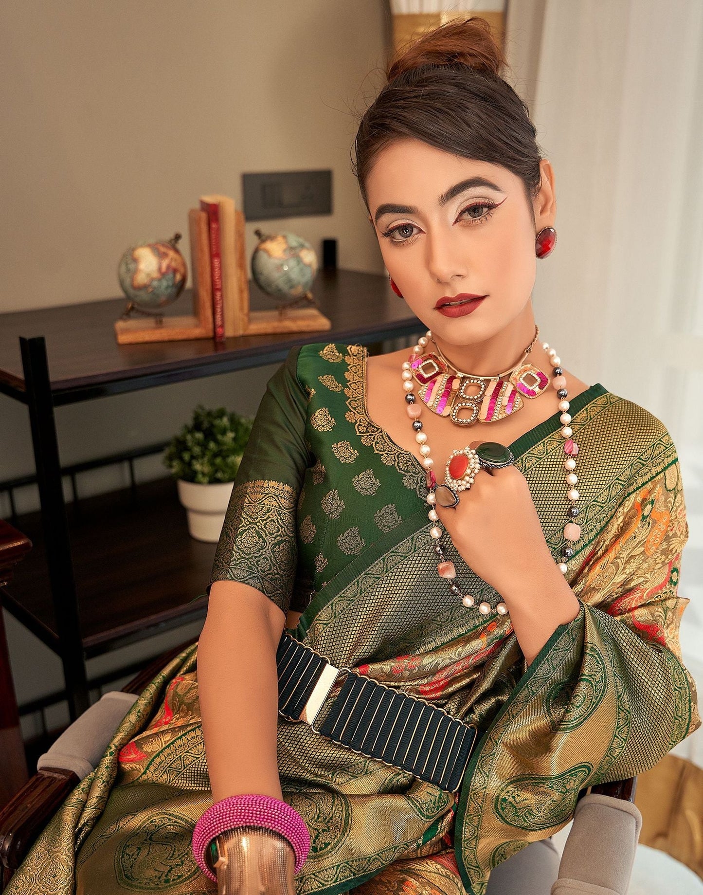 Green Woven Paithani Silk Saree | Leemboodi