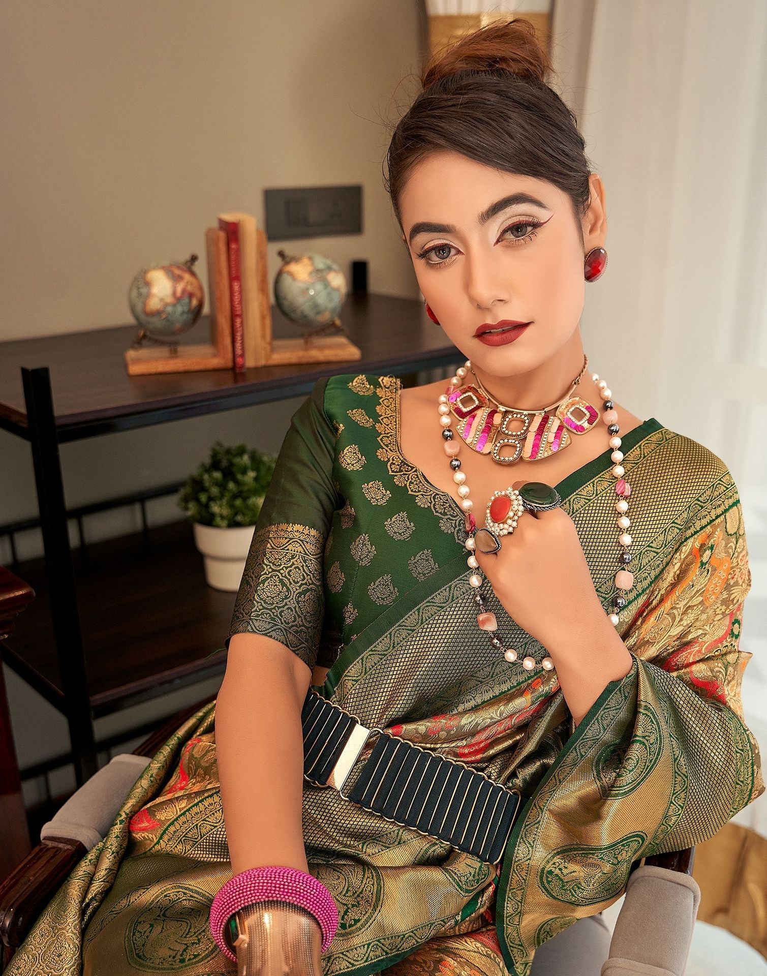 Green Woven Paithani Silk Saree | Leemboodi