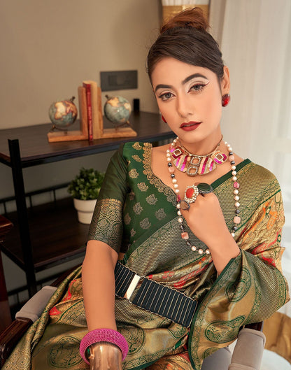 Green Woven Paithani Silk Saree | Leemboodi