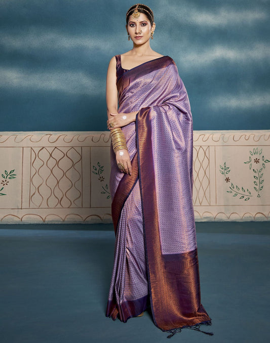 Purple Silk Weaving Kanjivaram Saree With Tassel | Leemboodi