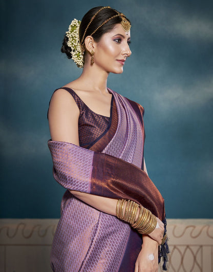 Purple Silk Weaving Kanjivaram Saree With Tassel | Leemboodi