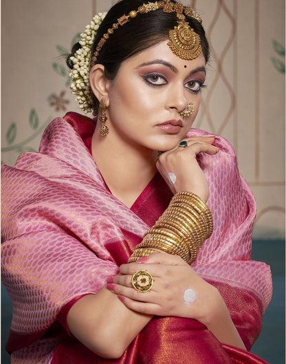 Light Pink Silk Weaving Kanjivaram Saree With Tassel | Leemboodi