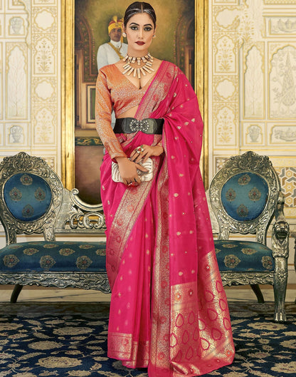 Rani Pink Organza Banarasi Saree | Leemboodi