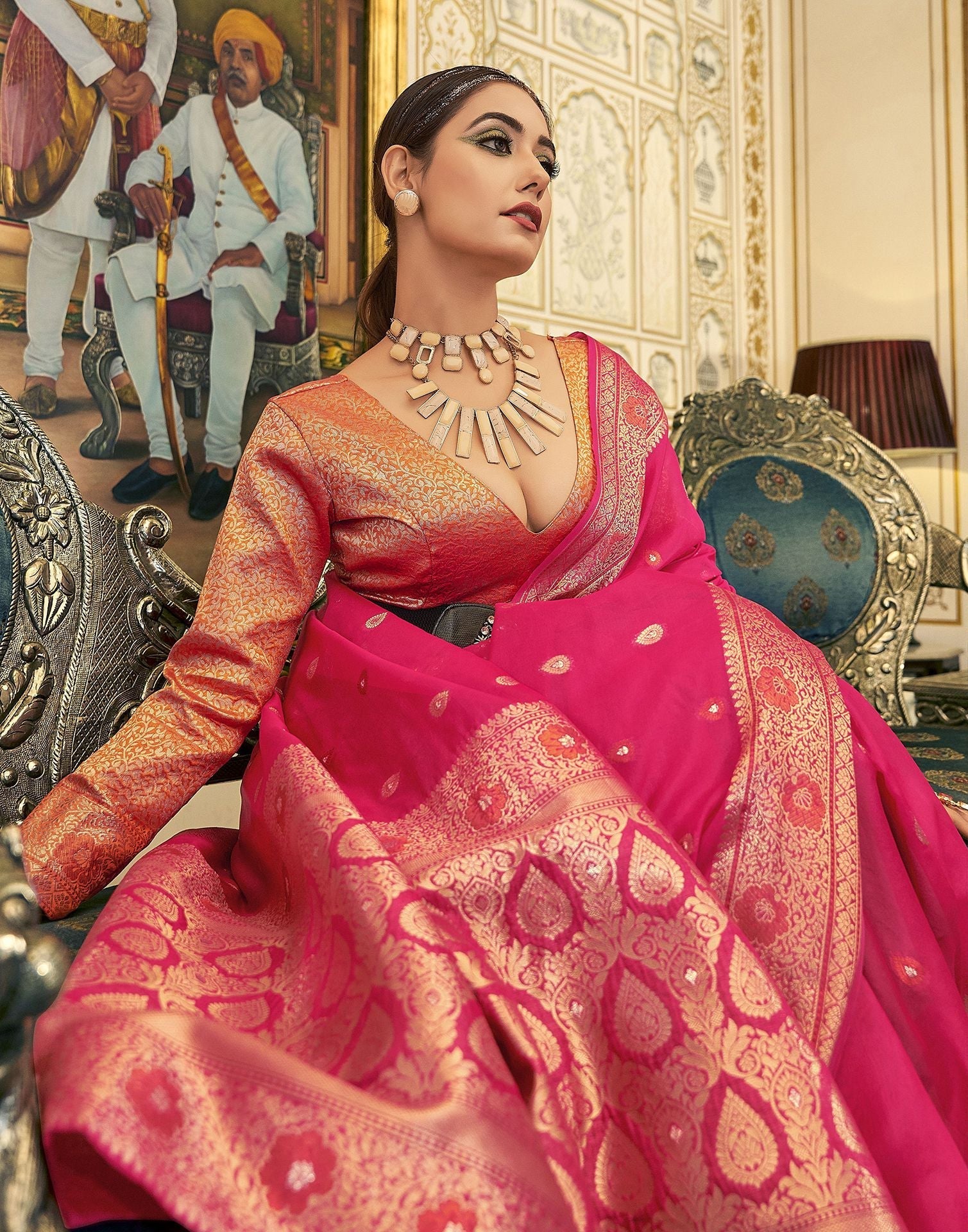 Rani Pink Organza Banarasi Saree | Leemboodi