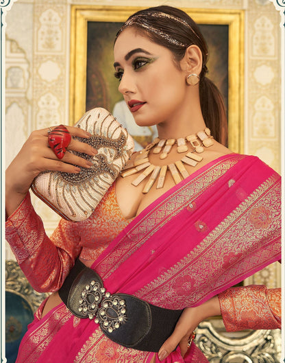 Rani Pink Organza Banarasi Saree | Leemboodi