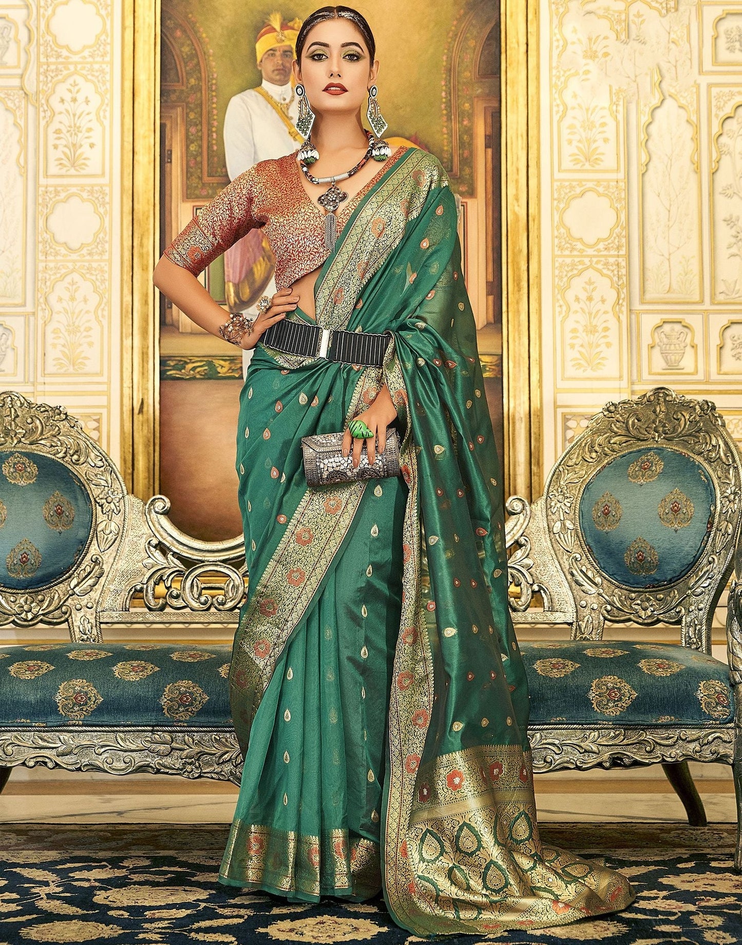 Green Organza Banarasi Saree | Leemboodi