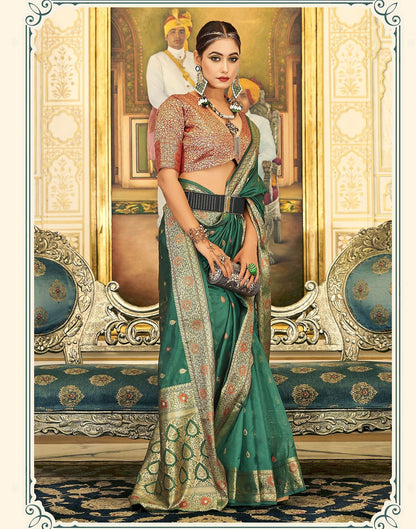Green Organza Banarasi Saree | Leemboodi