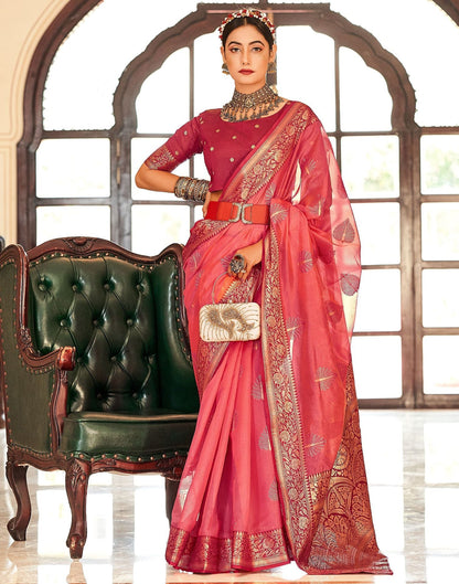 Pink Organza Self Woven Banarasi Saree | Leemboodi