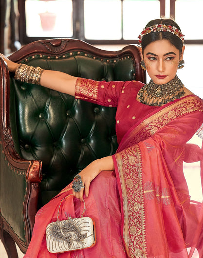 Pink Organza Self Woven Banarasi Saree | Leemboodi