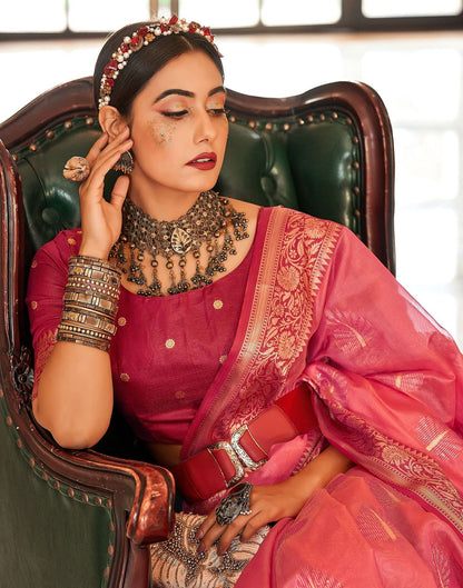 Pink Organza Self Woven Banarasi Saree | Leemboodi