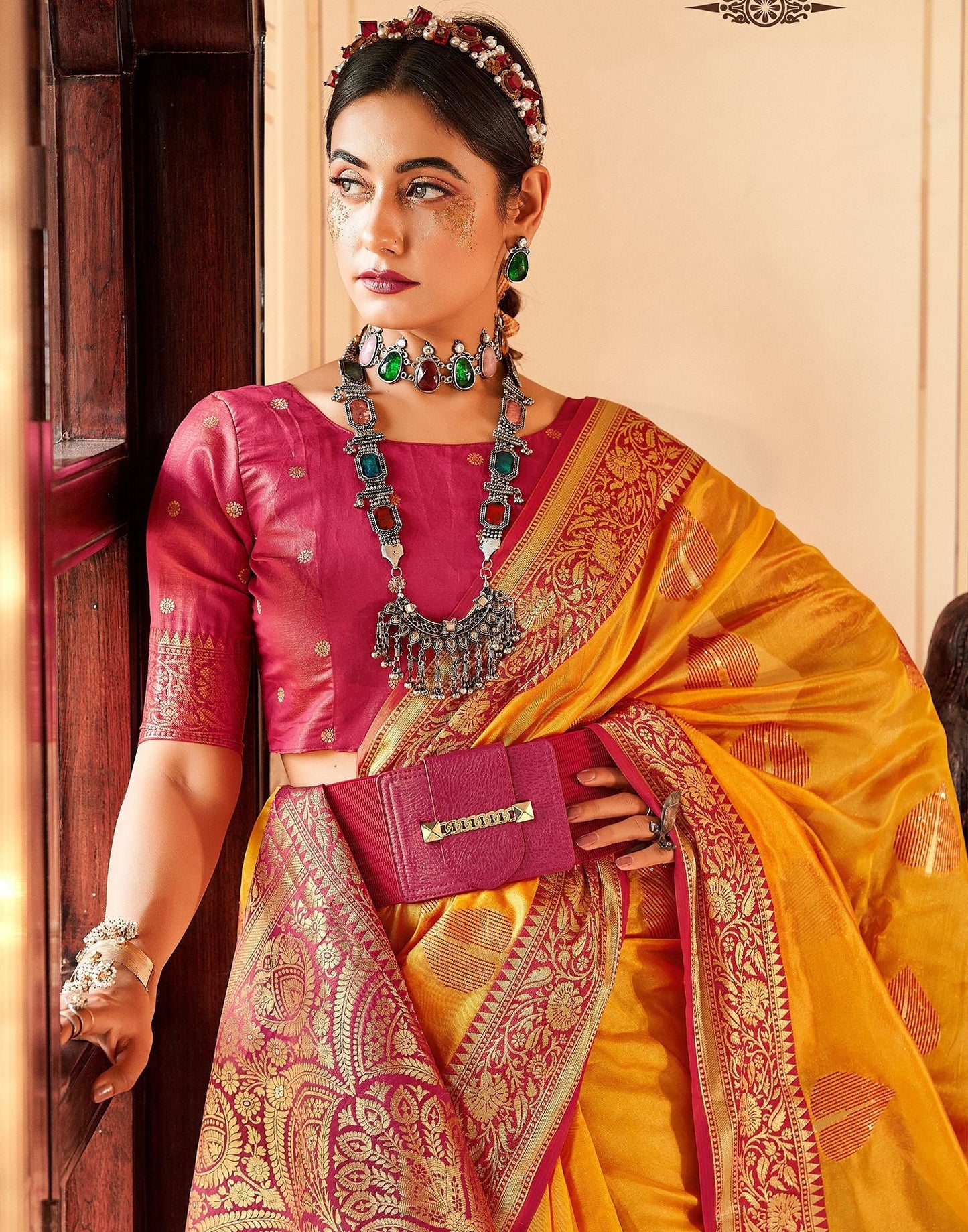 Yellow Organza Self Woven Banarasi Saree | Leemboodi