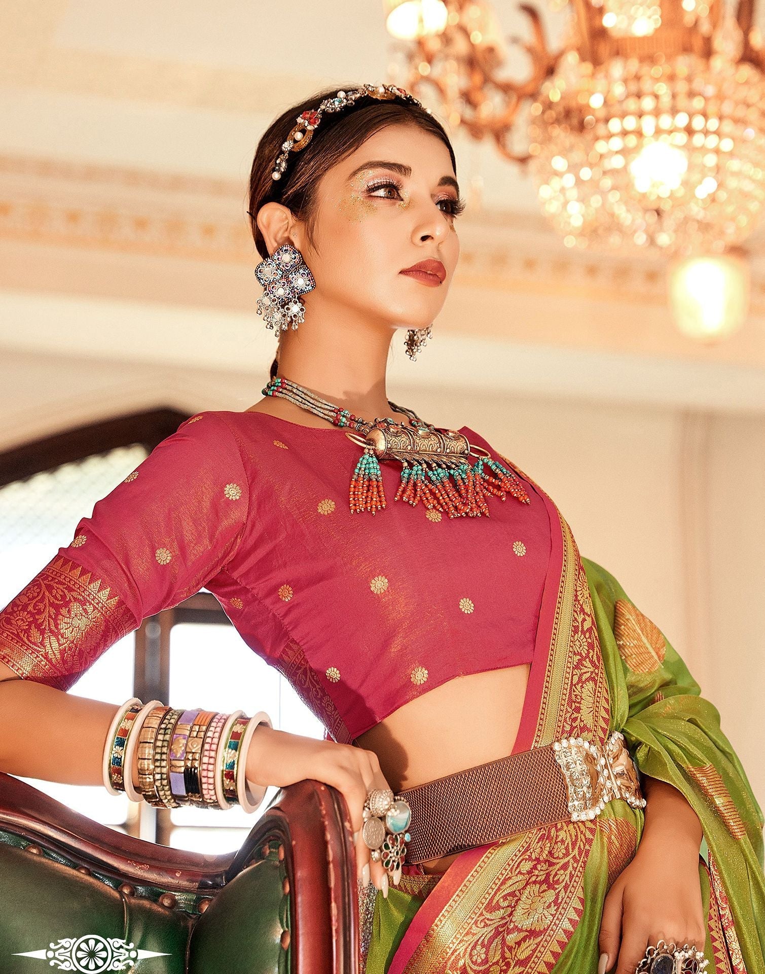 Green Organza Self Woven Banarasi Saree | Leemboodi