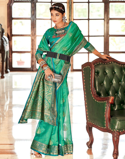 Green Organza Self Woven Banarasi Saree | Leemboodi