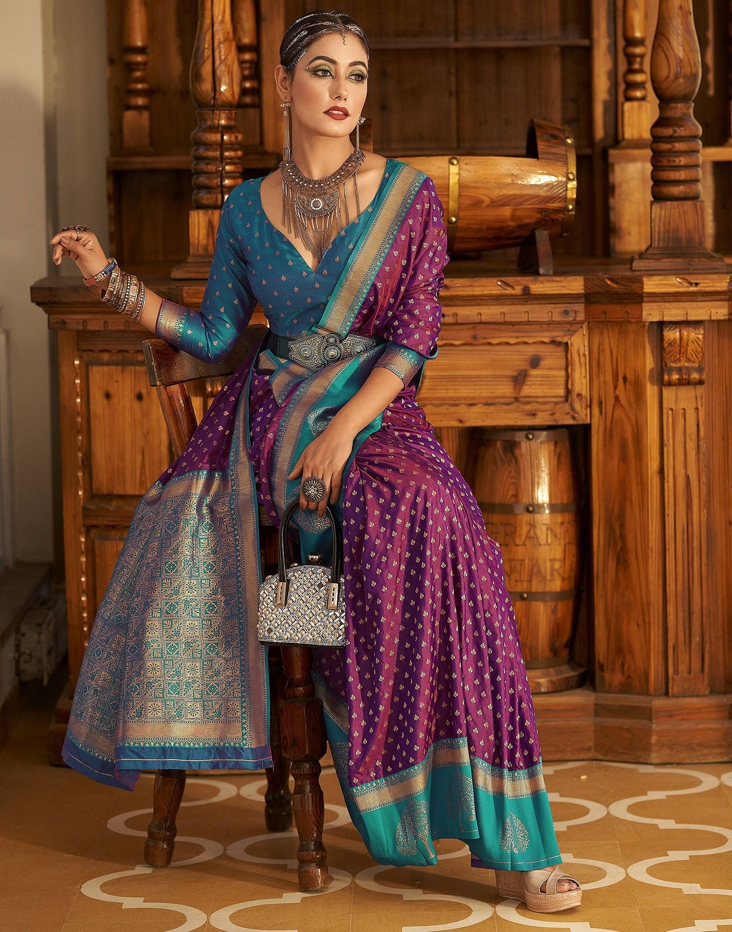 Wine Silk Banarasi Saree | Leemboodi