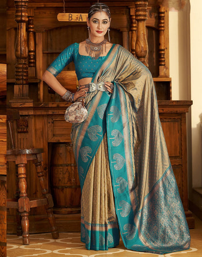 Rama Blue Silk Banarasi Saree | Leemboodi