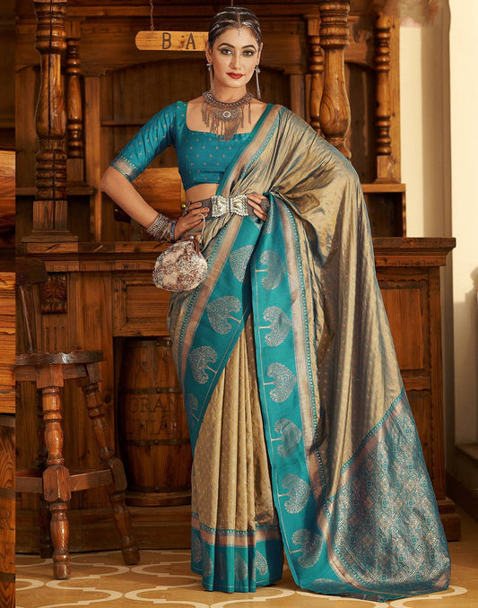 Rama Blue Silk Banarasi Saree | Leemboodi