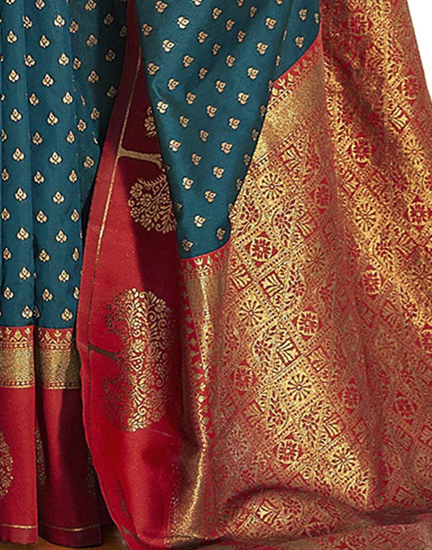 Teal Blue Silk Banarasi Saree | Leemboodi