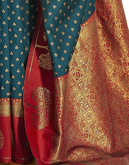 Teal Blue Silk Banarasi Saree | Leemboodi
