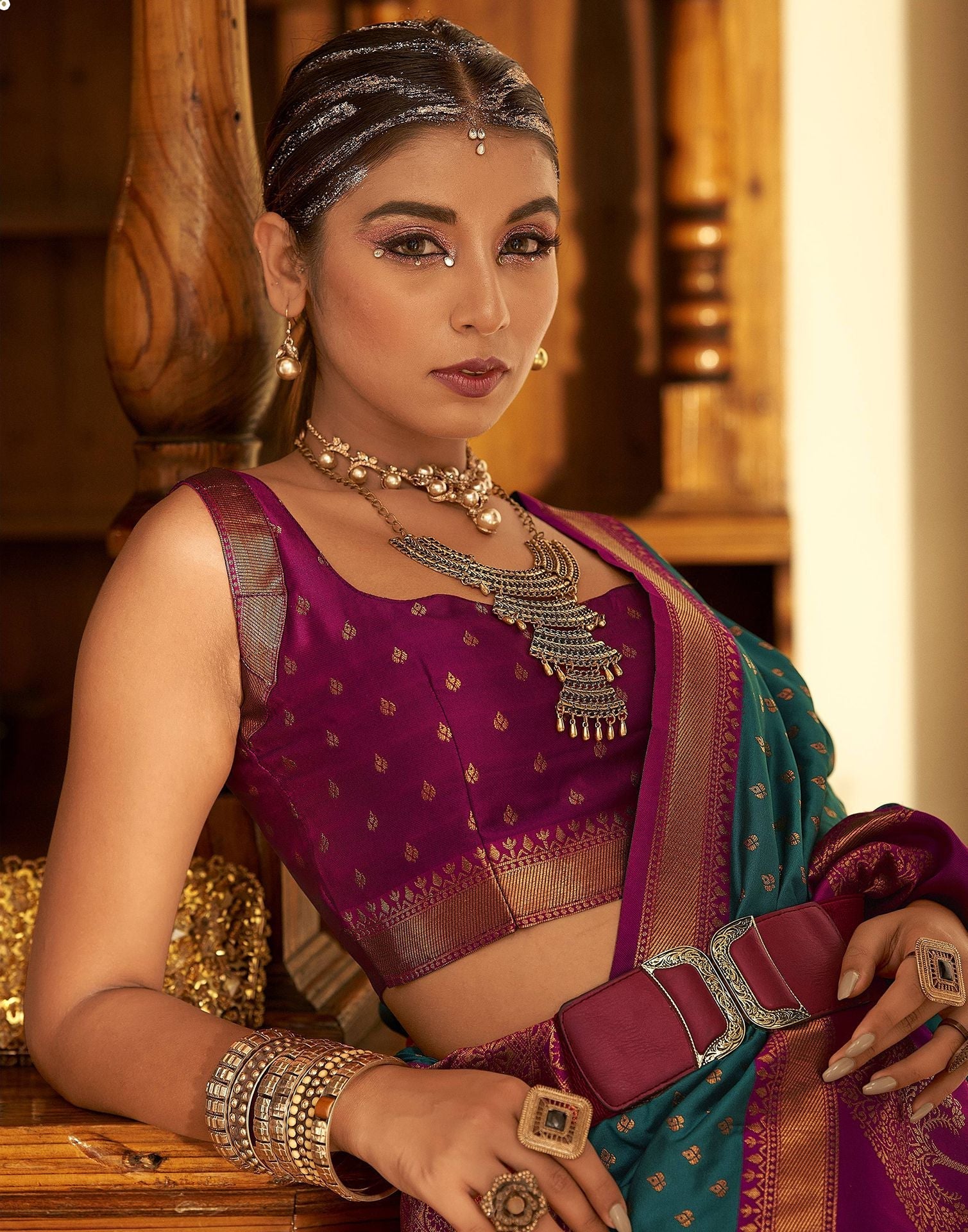 Teal Silk Banarasi Saree | Leemboodi