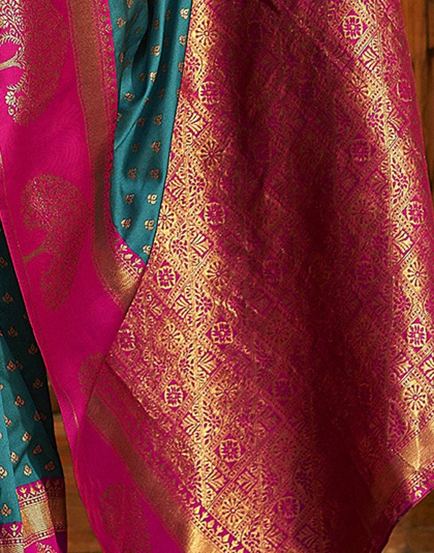 Teal Silk Banarasi Saree | Leemboodi