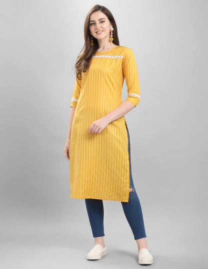 Ravishing Yellow Coloured Self Design Cotton Kurti | Sudathi