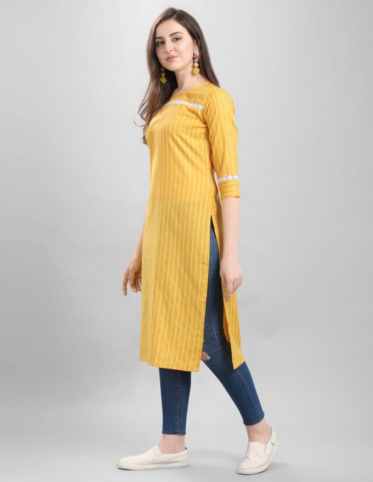 Ravishing Yellow Coloured Self Design Cotton Kurti | Sudathi