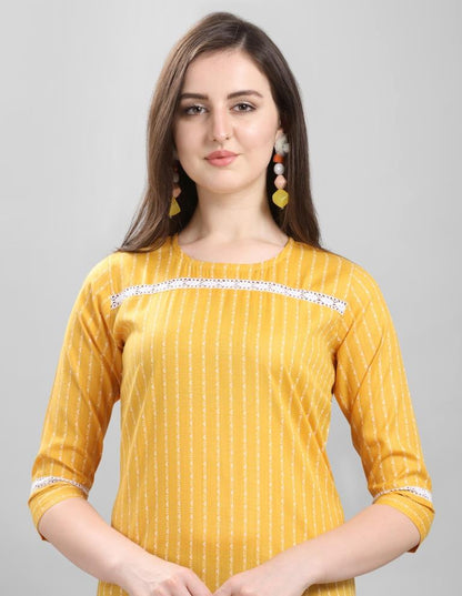 Ravishing Yellow Coloured Self Design Cotton Kurti | Sudathi