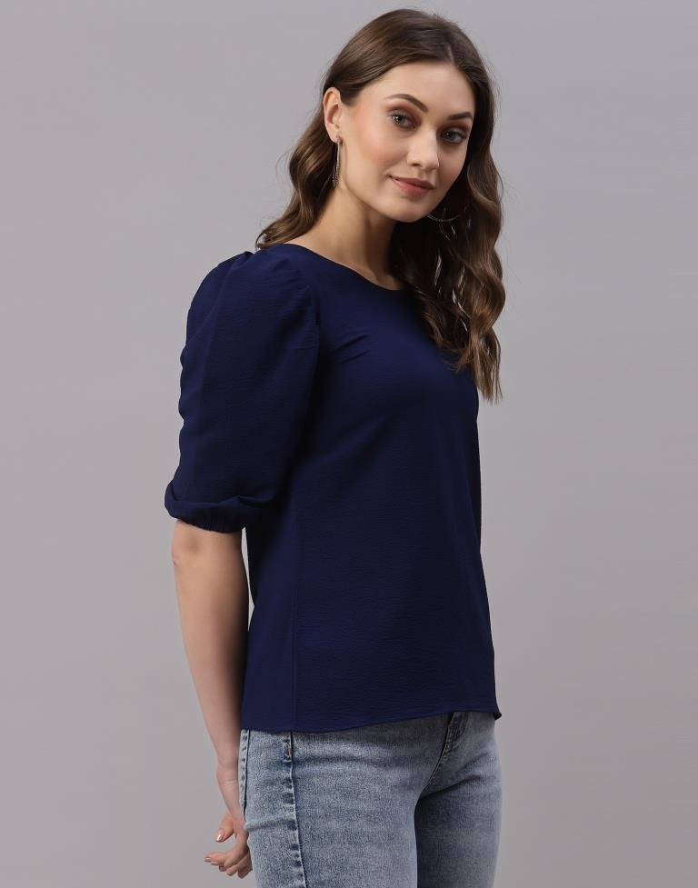 Navy Blue Puff Sleeve Top | Sudathi
