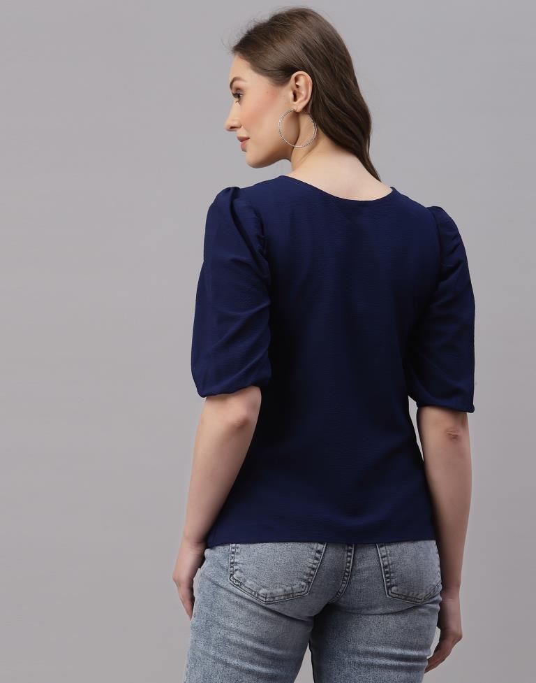 Navy Blue Puff Sleeve Top | Sudathi