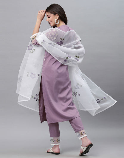 Lavender Printed Kurti With Pant And Dupatta | Leemboodi