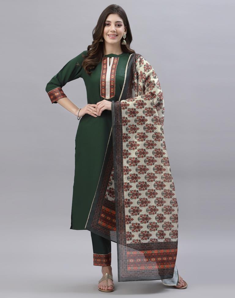 Bottle Green Kurti With Pant And Dupatta | Sudathi