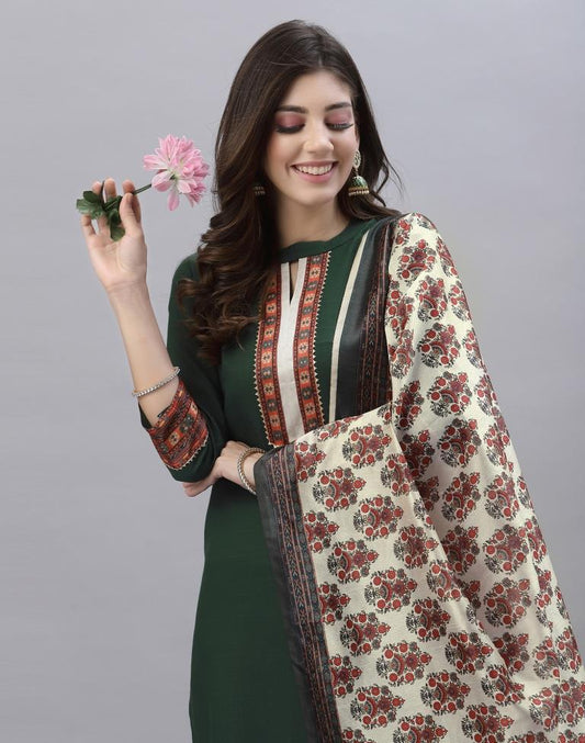 Bottle Green Kurti With Pant And Dupatta | Sudathi