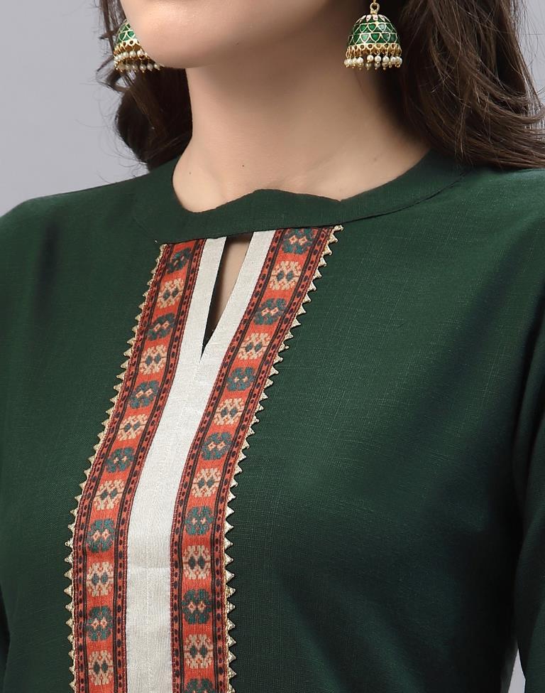 Bottle Green Kurti With Pant And Dupatta | Sudathi