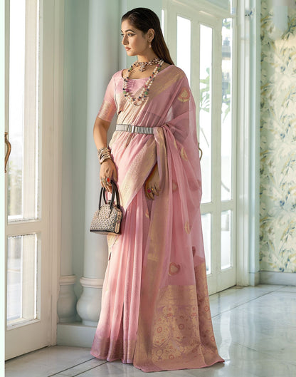 Light Pink Cotton Banarasi Saree | Leemboodi