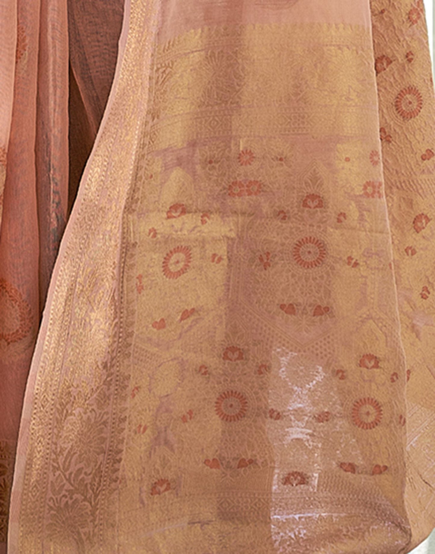Peach Cotton Banarasi Saree | Leemboodi