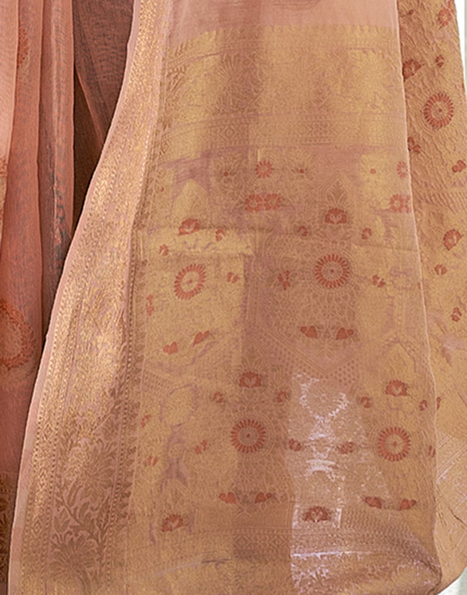Peach Cotton Banarasi Saree | Leemboodi