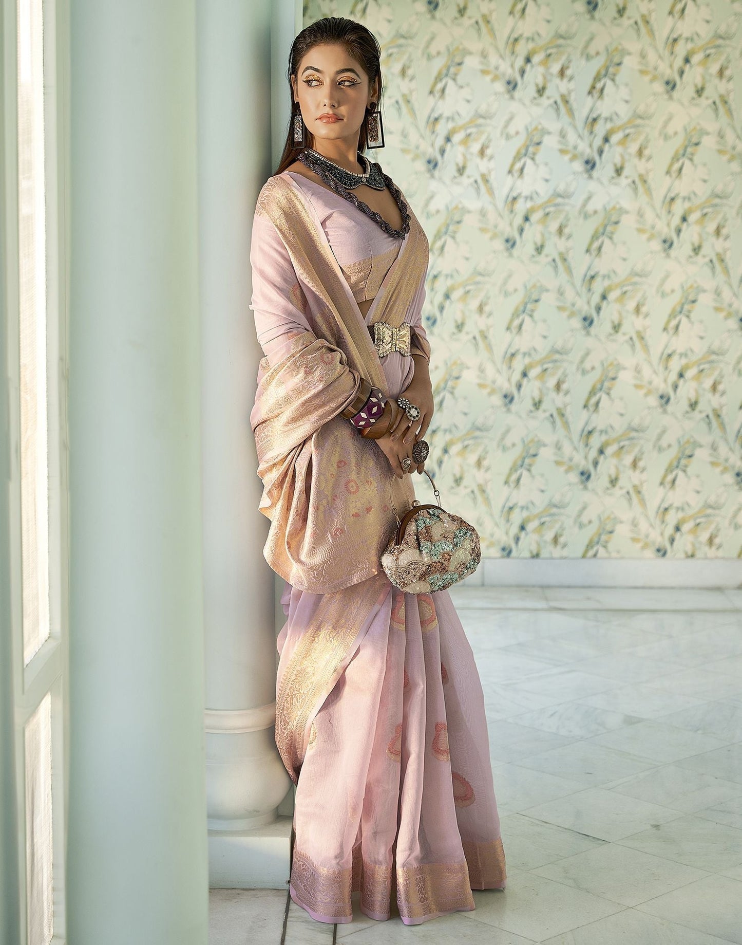 Light Purple Cotton Banarasi Saree | Leemboodi