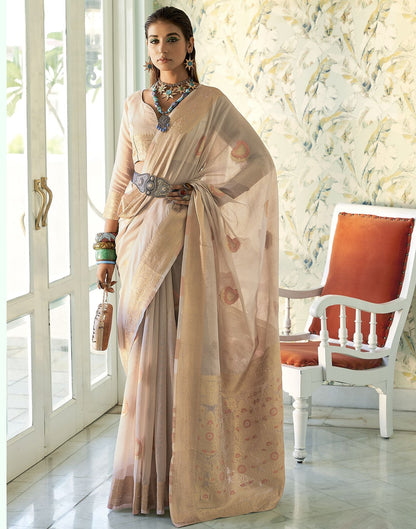 Light Beige Cotton Banarasi Saree | Leemboodi