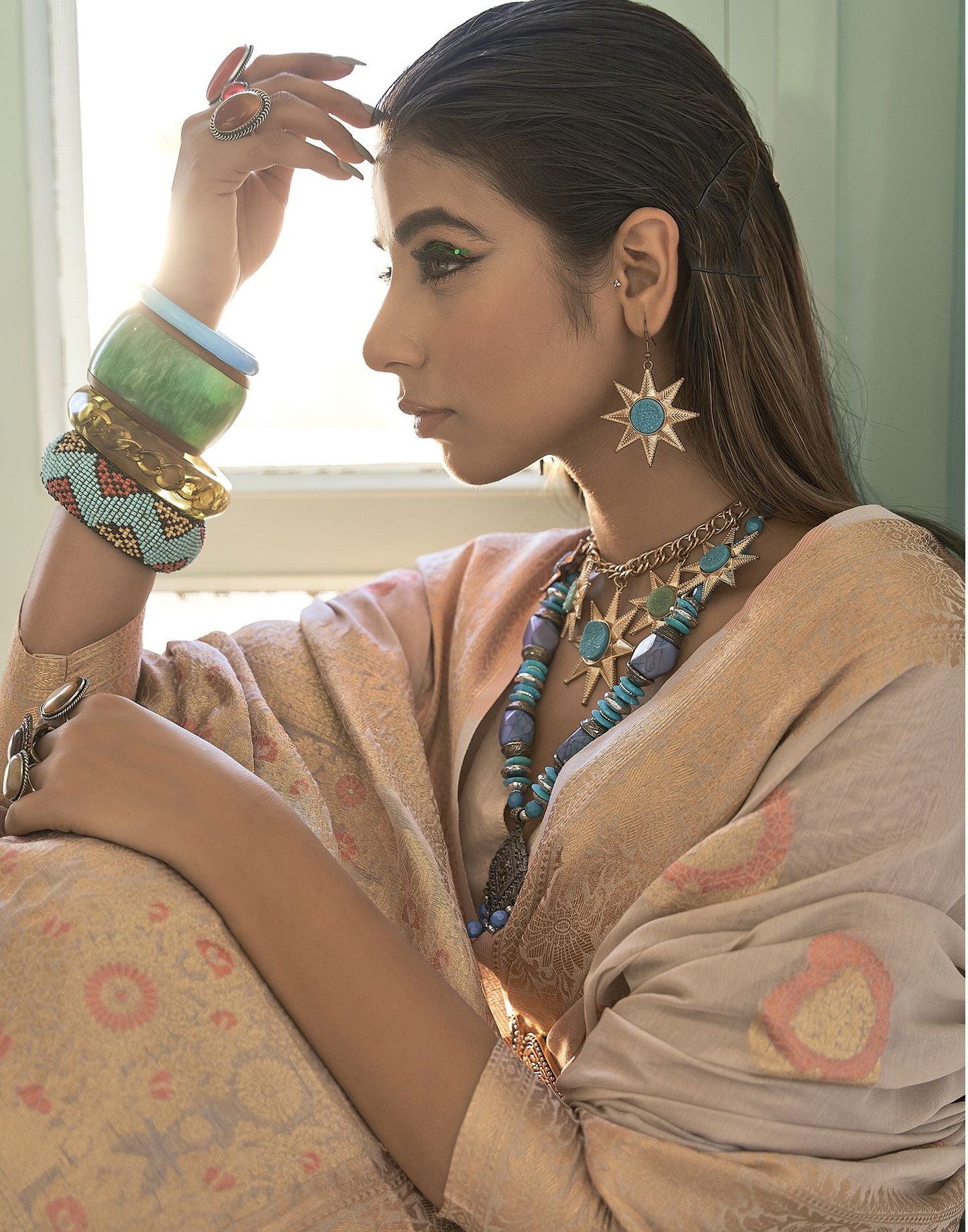 Light Beige Cotton Banarasi Saree | Leemboodi