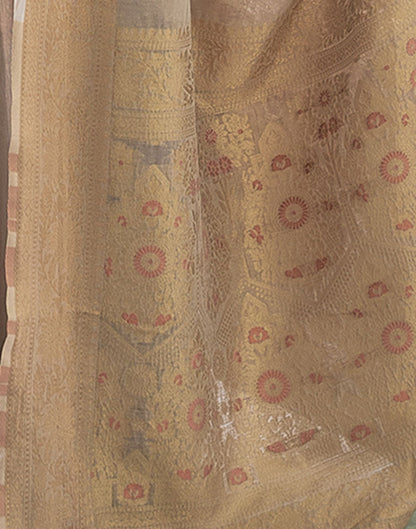 Light Beige Cotton Banarasi Saree | Leemboodi