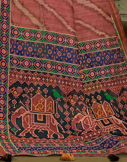 Brown Cotton Digital Printed Saree With Tassel | Leemboodi