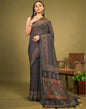 Navy Blue Cotton Digital Printed Saree With Tassel | Leemboodi