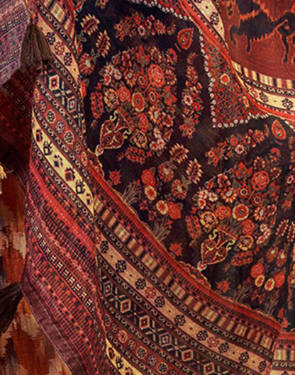 Multicoloured Cotton Digital Printed Saree With Tassel | Leemboodi