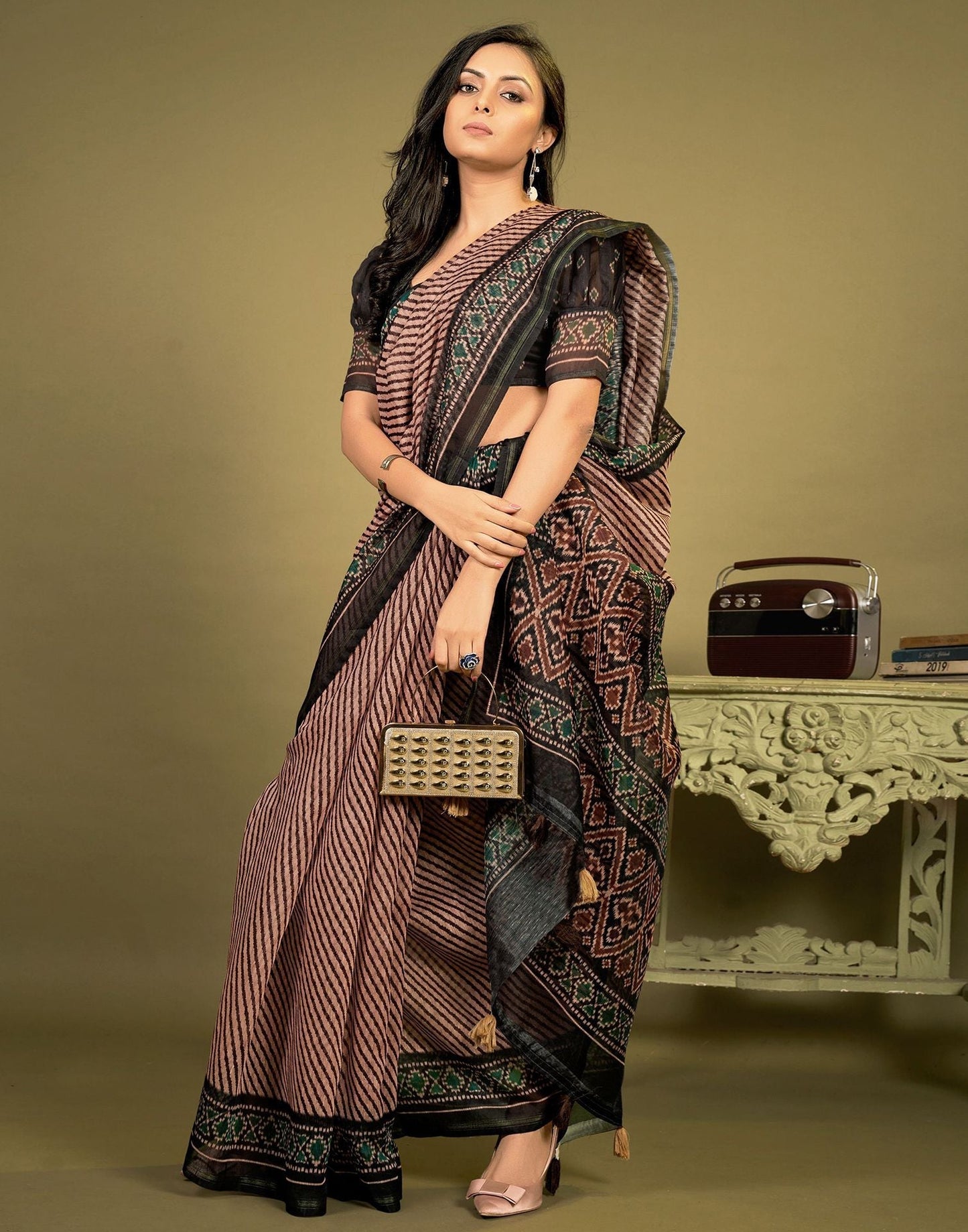 Peach Cotton Digital Printed Saree With Tassel | Leemboodi