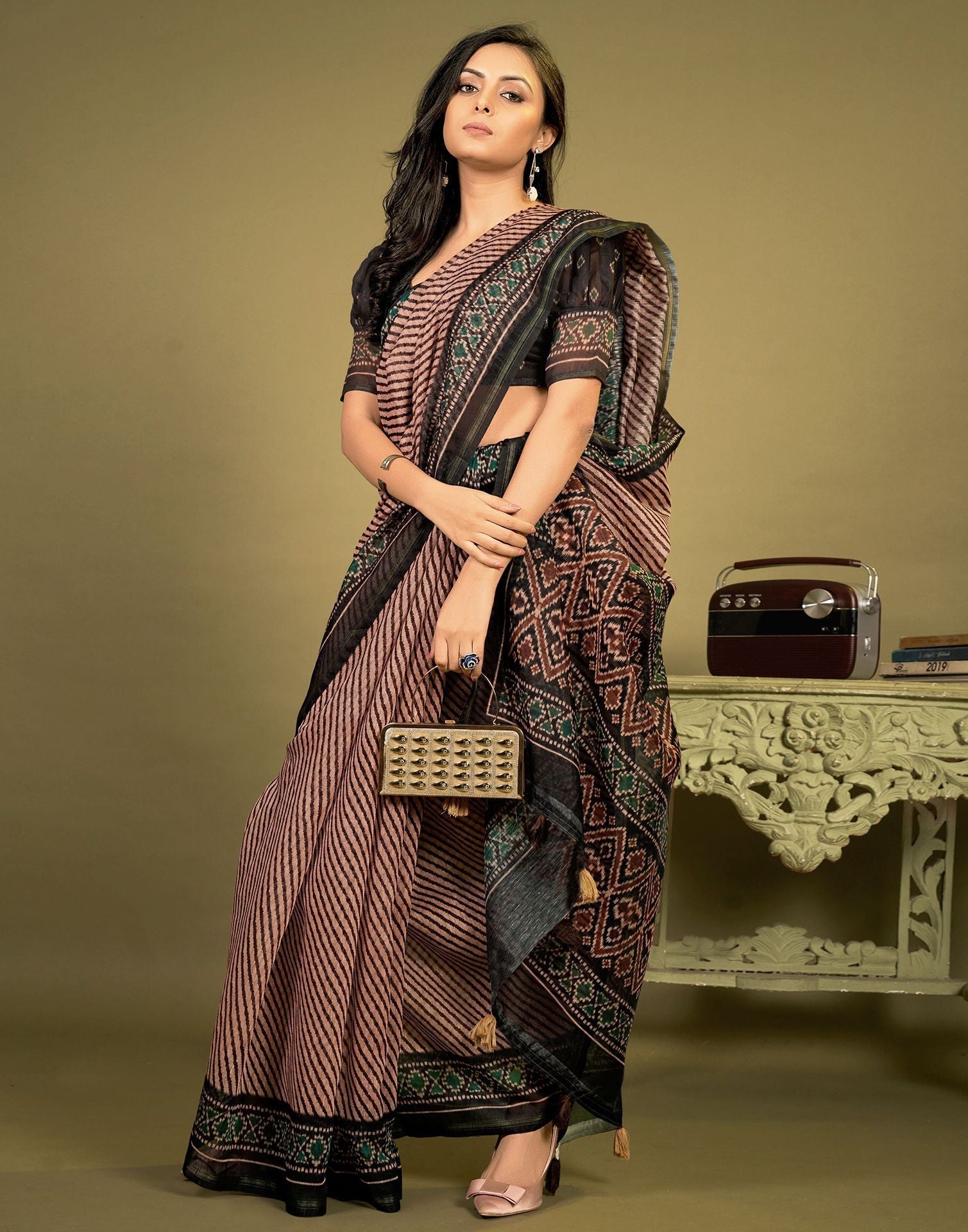 Peach Cotton Digital Printed Saree With Tassel | Leemboodi