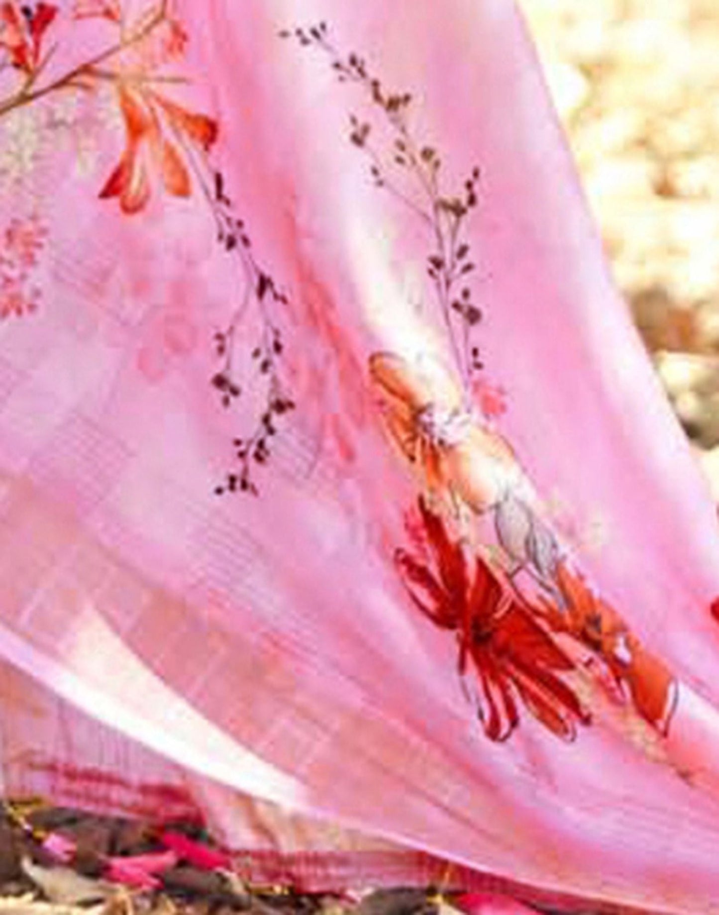 Pink Cotton Digital Printed & Self Woven Saree With Tassel | Leemboodi
