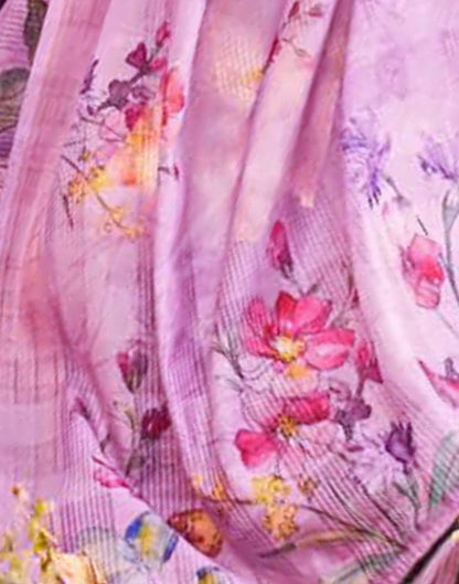 Purple Cotton Digital Printed & Self Woven Saree With Tassel | Leemboodi