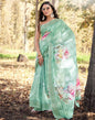 Light Green Cotton Digital Printed & Self Woven Saree With Tassel | Leemboodi